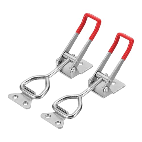 HARFINGTON 2pcs Adjustable Toggle Clamp M8 x 38mm 770lbs Holding Capacity 4003 Style Quick Release Pull Latches Clamps Hasp for Smoker Lid Jig Tool Box Case, Silver Red - color: Silver Red, size: M8 x 38mm + 770lbs