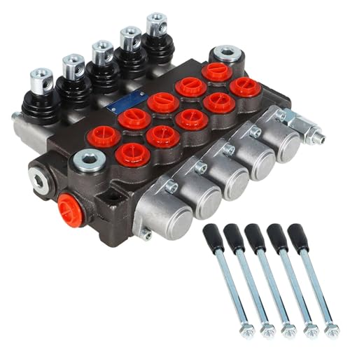 Hydraulic Control Valve, 5 Spool 13 GPM 3600 PSI SAE Ports, Double Acting Hydraulic Valve for Tractors Loaders Log Splitters