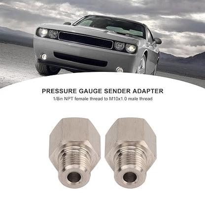 Ejoyous Oil Pressure Gauge Sensor Adapter, 1/8in NPT Female to M10 X 1.0 Male Pressure Gauge Sender Adapter Stainless Steel Leakproof Universal for Cars