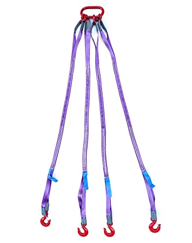 QWORK 5Ft Sling With 4 Legs Grab Hook and Adjuster, 3T G80 Alloy Steel Engine Lift Chain Link Eye Hook, 6600lbs Hoist Complete Rigging for Safe Towing and Handling of Cargo