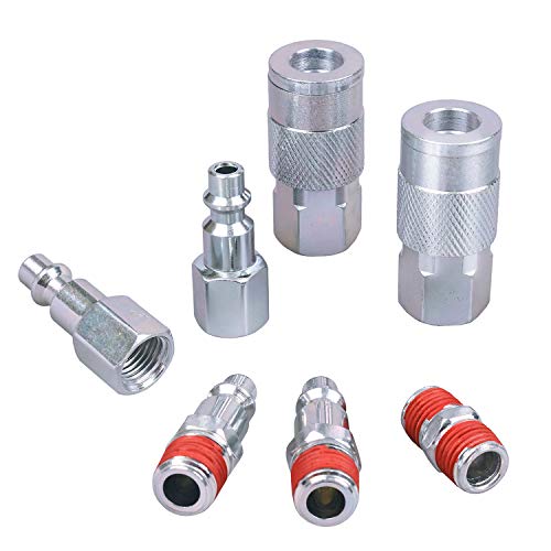 Air Tool Coupler and Plug Kit, 1/4 Inch NPT Fittings Industrial Type, 7 Piece w/Storage Case - size: 7 Piece With Storage Case