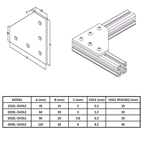 4Set 3030 Corner Bracket 5 Hole L Shape Joint Plates Set for 3030 Aluminum Extrusion Accessories Silver(L) - style: 4Set L Shape Silver