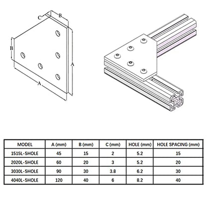 4Set 3030 Corner Bracket 5 Hole L Shape Joint Plates Set for 3030 Aluminum Extrusion Accessories Silver(L) - style: 4Set L Shape Silver