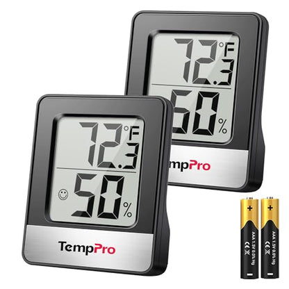TempPro TempAir 2 Pack Hygrometer Indoor Humidity Meter, Room Thermometer - color: Black Indoor Thermometer
