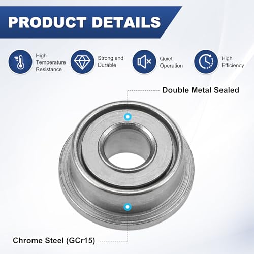 M METERXITY 4-Pack F682ZZ Flanged Ball Bearing, 2 x 5 x 2.3mm Double Metal Shielded Chrome Steel (GCr15) Flange Rip Bearings for Wheelbarrow/Printer/Fax Machines/Power Tools - size: 2mm x 5mm x 2.3mm