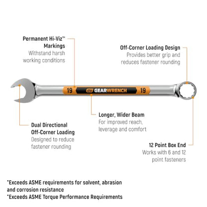GEARWRENCH 18 Piece 12 Point Metric Hi-Viz Long Pattern Combination Wrench Set | 81920H - style: 18 pc
