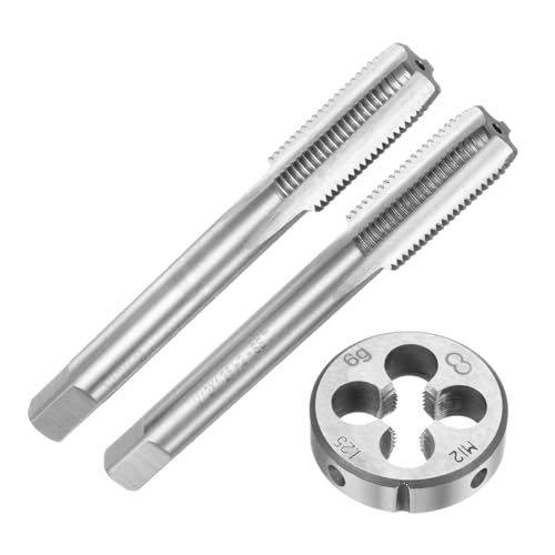 uxcell 3pcs Metric Hand Tap and Die Set, M12 x 1.25 Taper/Plug Thread Taps & Round Die, Hand Threading Tapping Tool Kit for Thread Repair - size: M12 x 1.25