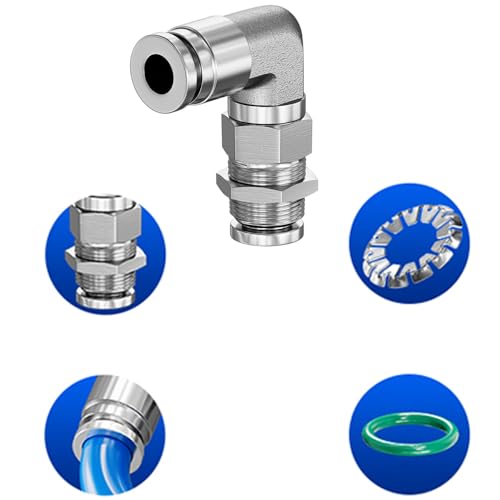 2Pcs Bulkhead Elbow 1/4" Tube OD x 1/4" NPT Push to Connect Fittings - size: 1/4" x 1/4"