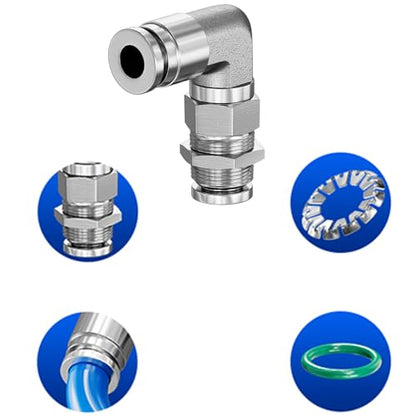 2Pcs Bulkhead Elbow 1/4" Tube OD x 1/4" NPT Push to Connect Fittings - size: 1/4" x 1/4"