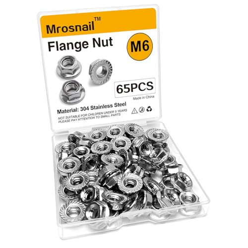 65PCS M6 Serrated Flange Nuts, 304 Stainless Steel Hex Nuts - size: M6-65PCS