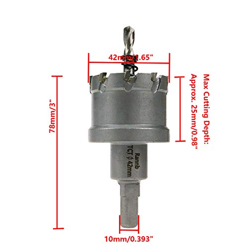 Hole Saw Carbide Hole Cutter 1.65"/42mm Cutting Dia for Stainless Steel Sheet and Metal - size: 1.65"/42mm