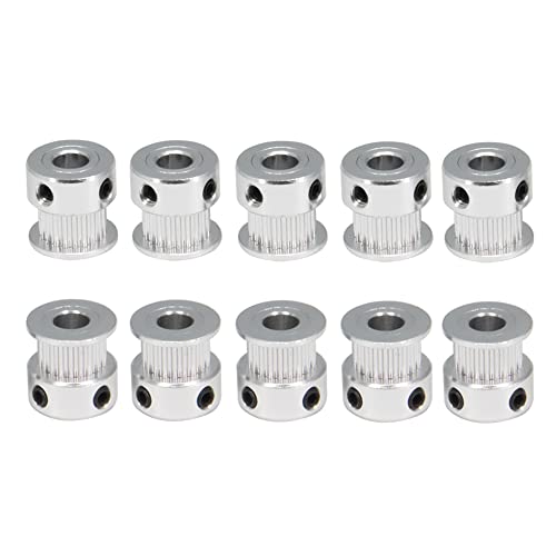 10pcs/Set GT2 Pulleys Wheel 20 Teeth 6.35mm Bore Aluminum Timing Belt Idler Pulleys for 3D Printer 6mm Width Timing Belt (20T-6.35mm Bore-Silver) - size: 20T-6.35mm Bore-Silver