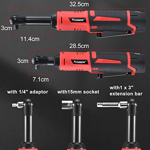 AOBEN 3/8" 40 Ft-lbs Cordless Electric Ratchet Wrench Kit with Variable Speed, Lithium Batteries - color: Cherry Red