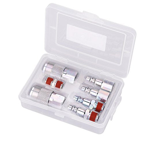 Air Tool Coupler and Plug Kit, 1/4 Inch NPT Fittings Industrial Type, 7 Piece w/Storage Case - size: 7 Piece With Storage Case