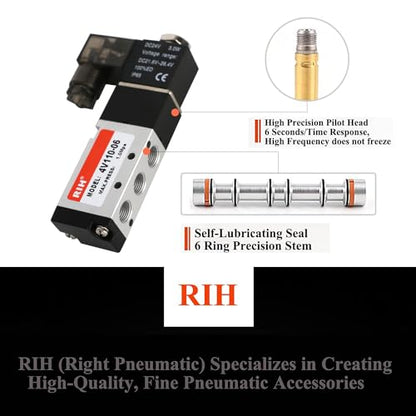 RIH Pneumatics Solenoid Valve 4V110-06 12V/24V/110V Series Single Coil Pilot-Operated Electric 2 Position 5 Way Connection Type (DC24V/Junction Box, 1/8"NPT) - size: DC24V/Junction Box, style: 1/8"NPT