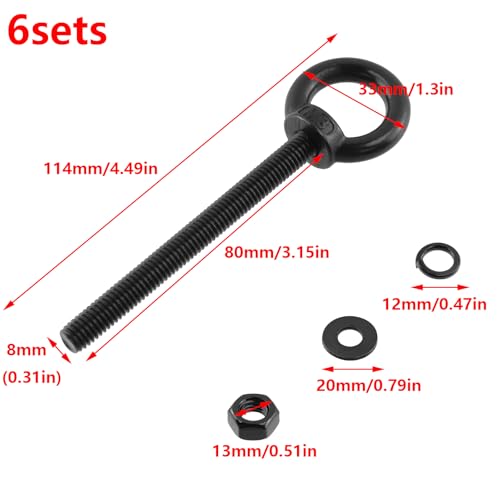 Antrader Lifting Shoulder Eye Bolts,M8 x 80mm,Stainless Steel,Black,6 Sets - size: M8 x 80mm