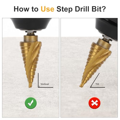 3PCS Step Drill Bit Set, 1/4" Hex Shank High-Speed Steel Spiral Grooved Step Drill Bit, Step Bits for Metal, Wood, Plastic, Aluminium, Unibit Cone Drill Bits with 31 Step Sizes Total - style: 3PCS Step Drill Bits Spiral