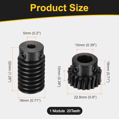 uxcell Worm Gear Set 1 Mod 20T 1:20 Reduction Rate,Gear 10mm,Rod 5mm Bore - size: Gear 10mm, Rod 5mm Bore