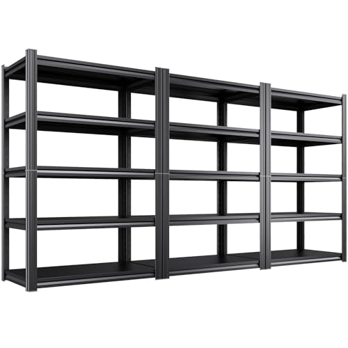 3-Pack Heavy Duty Garage Shelving for Garage, Warehouse & Workshop Organization, 71" H x 35" W x 16" D Adjustable 5-Tier All Metal Storage Shelf for Tools, Storage Bins & Bulk Items - size: 35.4"Wx16"Dx71"H