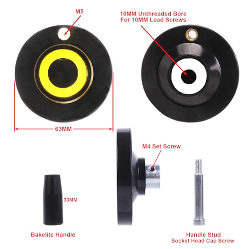 Solid Dished Hand Wheel | 63mm Wheel OD | 10mm Mounting Hole - size: Setscrew Style - 63MM OD x 10MM Hole
