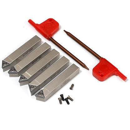 Mini Indexable Lathe Turning Tool-5/16" Shank Nickel Plated 5 Pieces Carbide Turning Tool Set,Metal Lathe Cutting Tools with Carbide Inserts TCMT090204 (TCMT731)