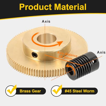 uxcell Worm Gear Set 100T 0.5 Module 100:1 Reduction Rate, Right Rotation Drive Gear Box Wheel Reduce Transmission Part (Brass Gear-12mm Bore, #45 Steel Rod 5mm Bore) - size: Gear-12mm, Rod-5mm Bore, style: 0.5M-100T