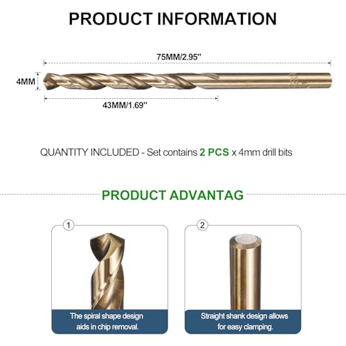 METALLIXITY Drill Bit (4mm) M35 5% Cobalt High-Speed Steel 135° 2Pcs - size: 4mm
