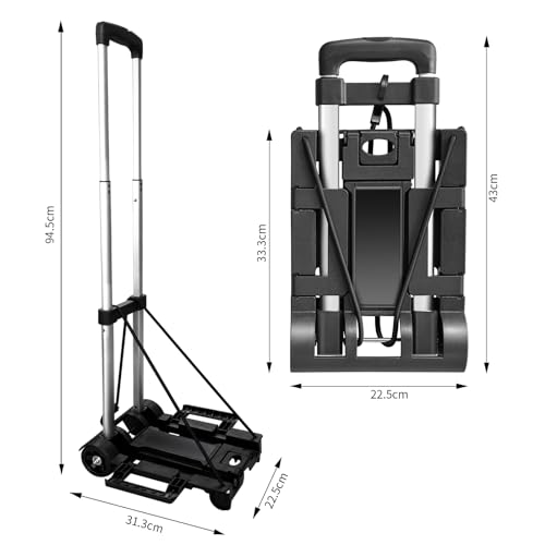 Aluminum Folding Hand Trucks,Small Folding Hand Truck Dolly with 2 Wheels,Collapsible Cart Portable Dolly,Lightweight Travel Hand Truck/Heavy Duty Moving Dolly for Airport Travel Moving Use - size: 2 rounds