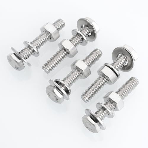 Mywish (20 Sets) 1/4-20 x 1-1/2" Hex Head Assorted Screws Nuts and Bolts with Flat & Lock Washers, 304 Stainless Steel 18-8, Fully Threaded, 1/4 Bolt Metric Bolt Assortment - size: 1/4-20 x 1-1/2 (20 set)