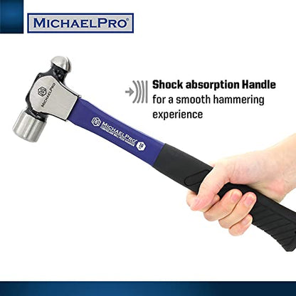 MichaelPro 16oz Ball Peen Hammer, Premium Forged Steel, Fiberglass Handle, Shock Resistant and Well-Balanced for a Comfortable Grip, Rust and Corrosion Proof - MP004007 - size: 16oz