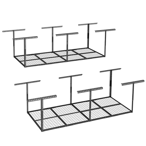 FLEXIMOUNTS 3x8 Overhead Garage Ceiling Storage Rack, 2 Pack, Hammertone - color: Hammertone, size: 3x8 ft