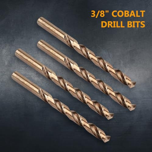 POWERTEC 3/8" Cobalt Drill Bits - 8 Pack - 5" Length - M35 HSS Jobber Length Twist Bits with 135° Tip for Drilling Wood, Metal, Stainless Steel, Nickel Alloy, Cast Iron & Plastic (QDB2011-P2) - style: 8PK 3/8" Cobalt Drill Bit (5" Length)