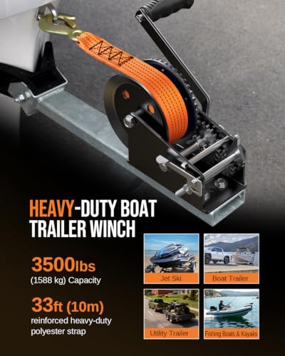 Kolvoii 3500 lb Boat Trailer Winch, 33 ft Strap, 2-Speed 4:1/8:1, Orange - size: 3500 lb - Orange Strap