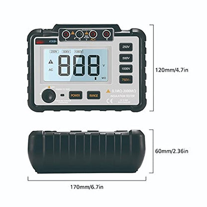 VC60B+ Digital Insulation Resistance Tester 250/500/1000V Lightweight Wide Range LCD Backlight Megger Megohm Meter