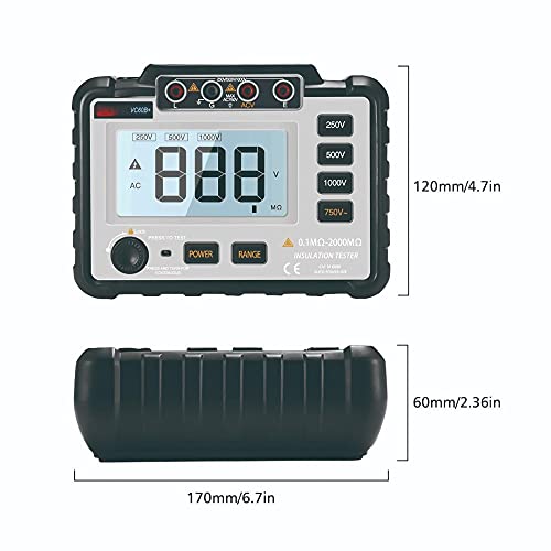 VC60B+ Digital Insulation Resistance Tester 250/500/1000V Lightweight Wide Range LCD Backlight Megger Megohm Meter