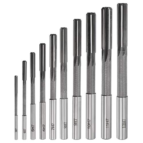 uxcell Chucking Reamer Set Lathe Machine Reamer Straight Flute Milling Cutter High Speed Steel H7 Tolerance (3mm 4mm 5mm 6mm 7mm 8mm 9mm 10mm 11mm 12mm) 10pcs - style: H7