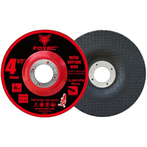FOXBC 4-1/2" Type 27 Metal Cut-Off Wheel Disc, T27 Depressed Center - 25 PK