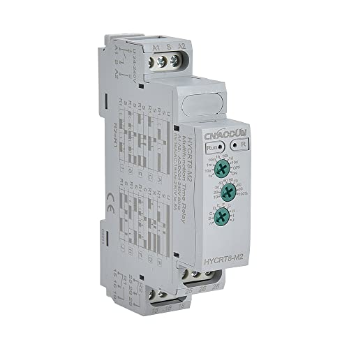 CNAODUN Multifunction Time Relay HYCRT8-M2 0.1s-10days 16A AC/DC 24-240V 2 Outputs10 Function Choices Time Delay Relay DIN Rail Mount Type - size: HYCRT8-M2,Multifunction Dual Outputs