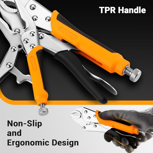 DEKOPRO 3-Piece Locking Pliers, Locking Jaw Plier, Vice Grips with Cr-V, 7" and 10" Curved Jaw Plier, 6-1/2" Long Nose Plier