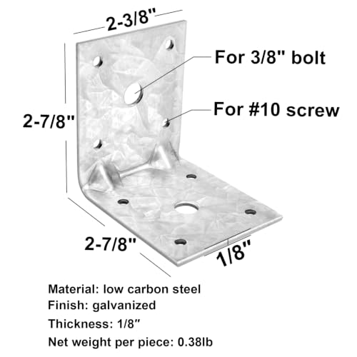 10 Pack 2-3/8" x 2-7/8" Galvanized Steel L Right Angle Bracket for Wood
