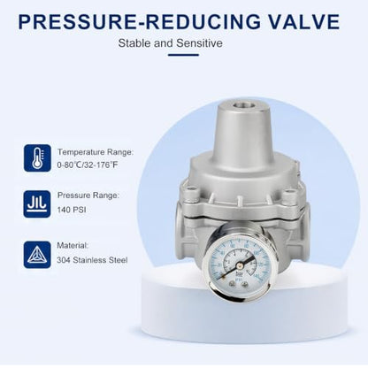 MEANLIN MEASURE 1/2" FNPT Stainless Steel Pressure Regulator with Gauge - size: 1/2" FNPT