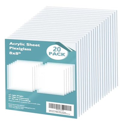 Egofine Plexiglass Sheets Acrylic Sheets 20 Pack of 8x8’’ 0.04 Thick Clear Plastic Cast Transparent Plexi Glass for Crafting Projects, Replacement Picture Frame Glass, DIY Display, Easy to Cut - color: Clear, size: 8x8"