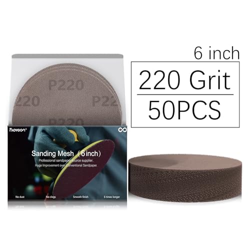 6 Inch Sanding Mesh | Micro Mesh Hook and Loop Sanding Discs | Dust Free Net Sandpaper | 50 Pack 220 Grit | Wet and Dry Sanding Screen | Anti-Clog and Last Longer - style: 220 Grit