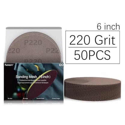 6 Inch Sanding Mesh | Micro Mesh Hook and Loop Sanding Discs | Dust Free Net Sandpaper | 50 Pack 220 Grit | Wet and Dry Sanding Screen | Anti-Clog and Last Longer - style: 220 Grit