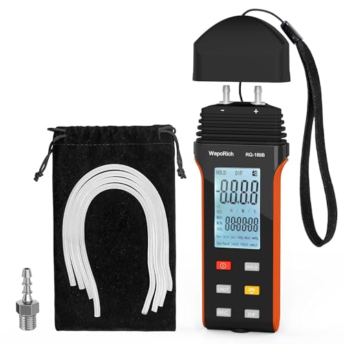 Manometer Air Pressure Meter, WapoRich Dual-Port HVAC Gas Pressure Tester ±30Psi/206.8Kpa ±0.3% with 11 Selectable Units of Differential Pressure Gauge, Backlight and Data Record - color: RQ-189B(Limit maximum pressure:30Psi)