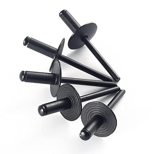 100pcs ALL Black Large Flange Blind Rivets, Aluminum, Flange Diameter 3/8" (10mm), Pop Rivets Assortment Kit Blind Rivet, 1/8" x 1/2", Grip Range (7-9mm) - color: Black, size: 1/8" x 1/2"