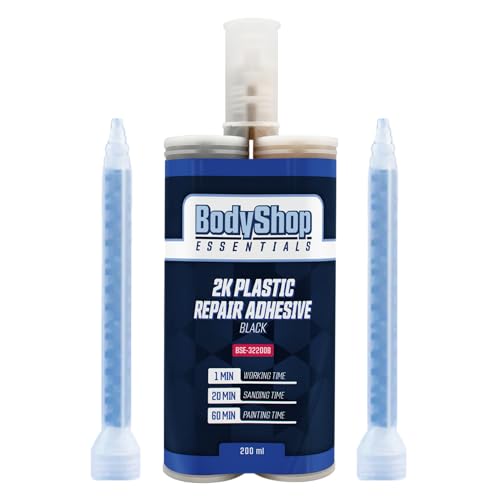Rigid Automotive Multipurpose Plastic Repair and Adhesive 200ml Cartridge & Two Application Mixing Nozzles (Black)