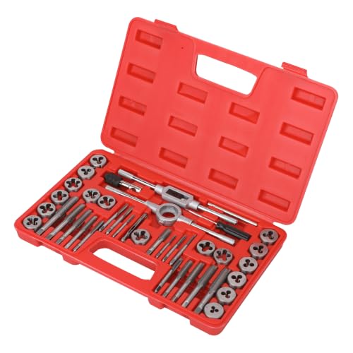 HURRICANE 40-Piece SAE Tap & Die Set, GCR15 Steel Threading Tool Kit with 17 Taps & Dies, #4-40 to 1/2"-20 & 1/8"-27 NPT, Thread Repair Kit for Automotive, Workshop & Home Use - size: 40 Pcs SAE