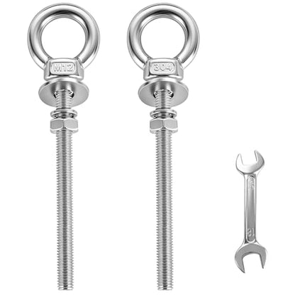 304 Stainless Steel Eye Bolt, M12x153mm (1/2"x6") Heavy Duty Eye Bolts with Nuts Washers, 2 Pack Lifting Ring Eye Bolt for Hanging String Lights Outdoor Tie Down - size: M12x153mm(1/2"x6")