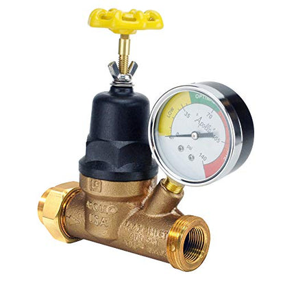 Apollo 3/4" Bronze Double Union Threaded Water Pressure Regulator w/Gauge